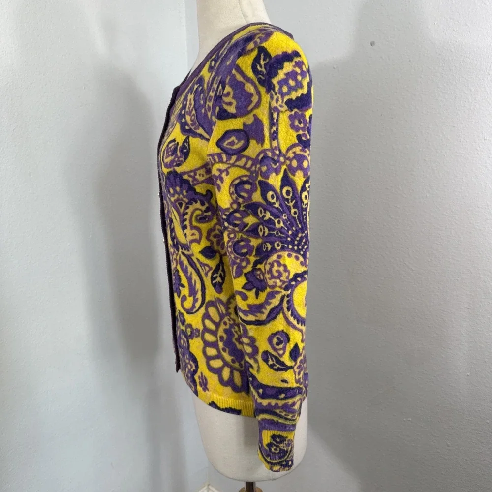 Kate Spade Cardigan‎ Womens S Paisley Floral Wool Psychedelic Statement Kni